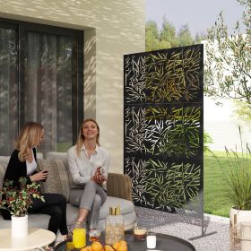 Decorative Privacy Fence Screen (Option: Black/Bamboo-1345x695x95 mm)