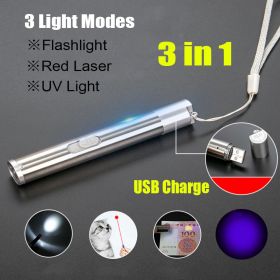 Red Laser Pointer Pen USB Rechargeable LED Light 3 In 1 UV Flashlight (Option: 1PC)